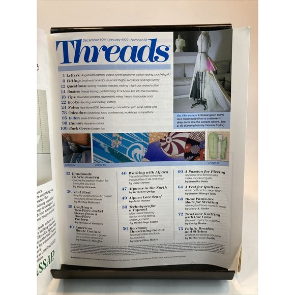 Taunton's Threads Magazine December 1991/ January 1992 #38 See Pics for Articles - Picture 2 of 2